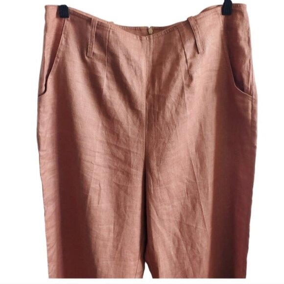 Hanifa Jade Cocoa Flare Leg Linen Pants Size L - Picture 5 of 12
